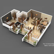 Inland Moonlight isometric plan for flat 1.