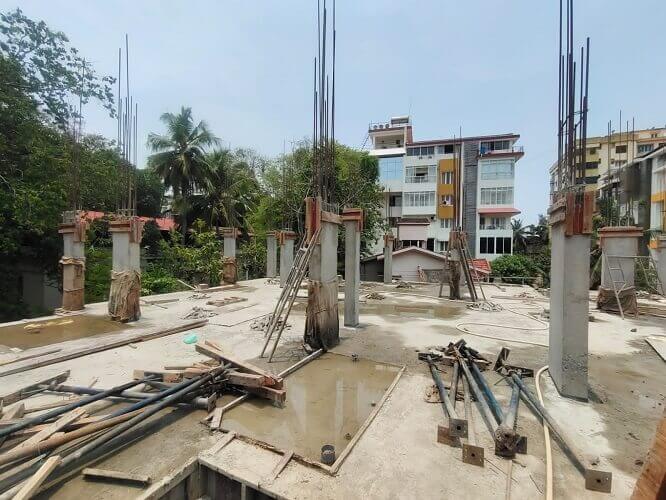 A foundation structure is being built for each level.