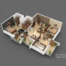 Inland Sunlight isometric plan for flat 1.