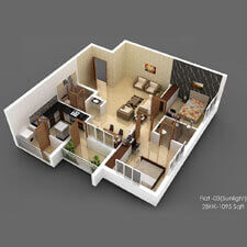 Inland Sunlight isometric plan for flat 3.