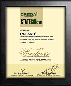 Credai Statecon 2012 recognized Inland Builders for its Health & Safety for Inland Windsors.