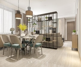 Inviting living and dining room setup showcasing a harmonious blend of comfort and sophistication.