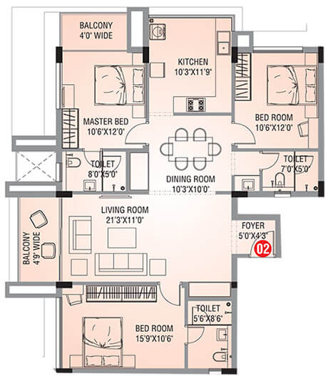 Inland Estoria Floor Plan of Flat number 2.