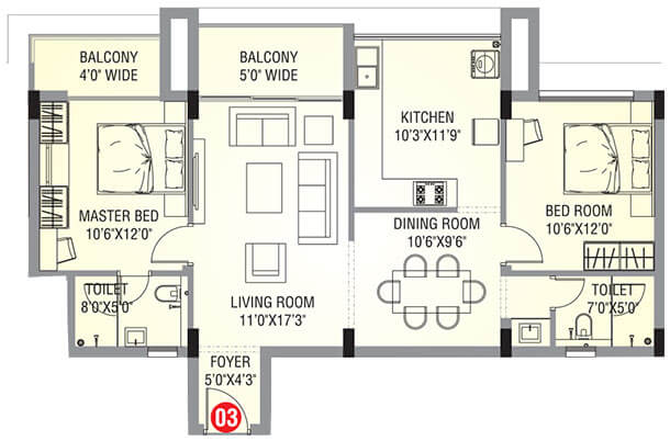 Inland Estoria Floor Plan of Flat number 3.