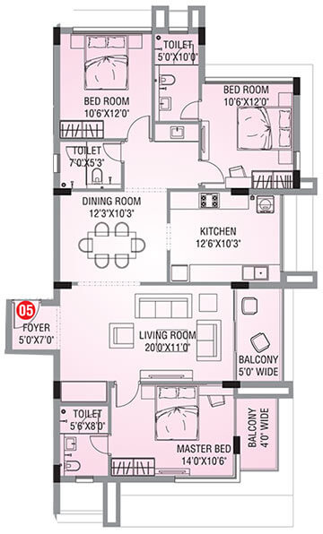 Inland Estoria Floor Plan of Flat number 5.