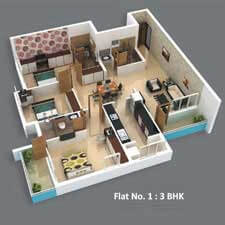 Inland Mayura with its 1bhk isometric Plan.